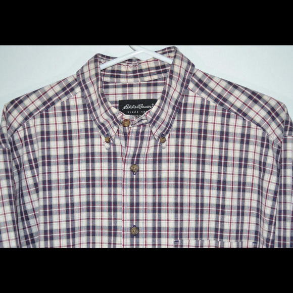 Eddie Bauer Cotton Brown Red Tan Plaid Shirt Long Sleeves Men's Medium - Picture 1 of 4